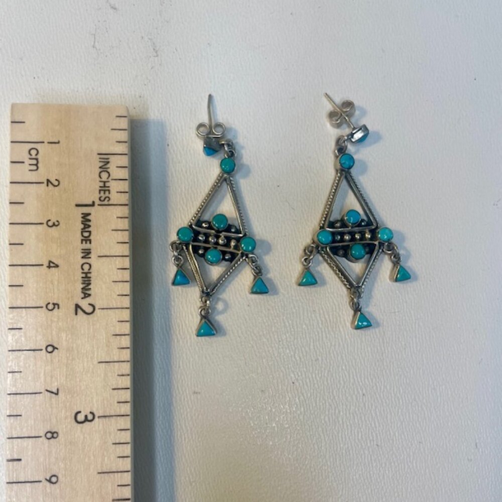 Vintage Mexico TAXCO Sterling Silver And Turquoise Dangle Earrings - Picture 3 of 4
